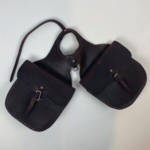 VINTAGE Dark Brown LEATHER Saddle Tack Bags Buckle Close Motorcycle Pack WESTERN
